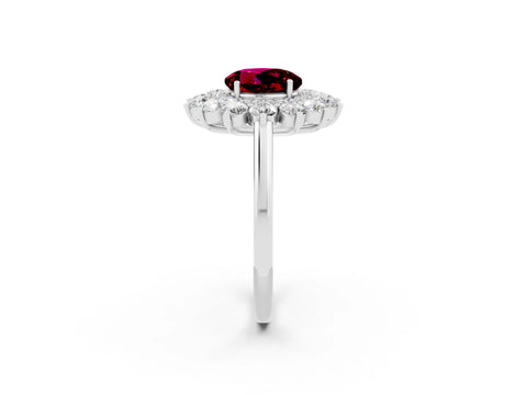 White gold Round Cut Halo Cluster Diamond Ring with Pave Band and Four-Prong Setting_14