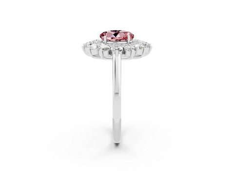 White gold Round Cut Halo Cluster Diamond Ring with Pave Band and Four-Prong Setting_14