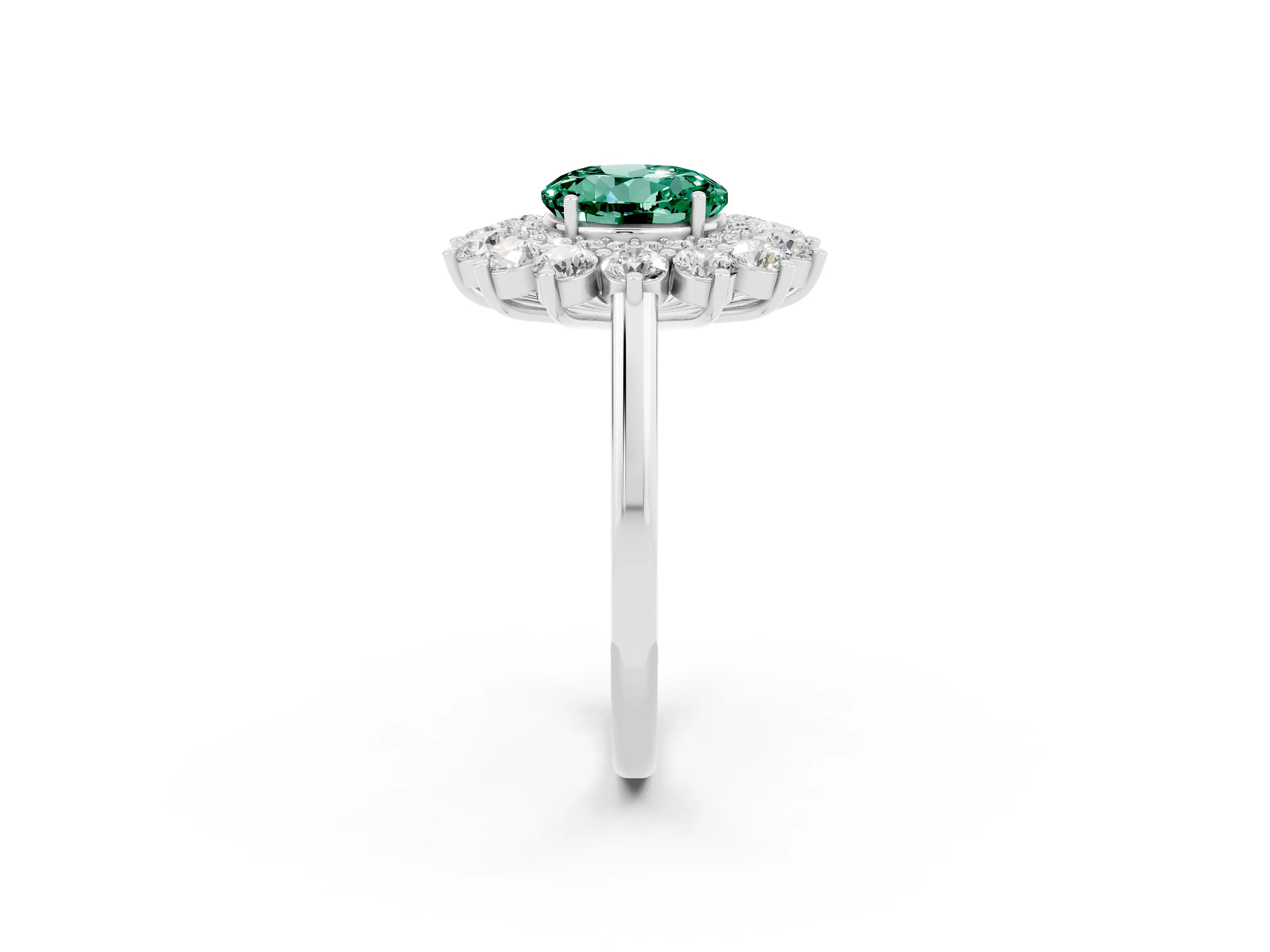 White gold Round Cut Halo Cluster Diamond Ring with Pave Band and Four-Prong Setting_14