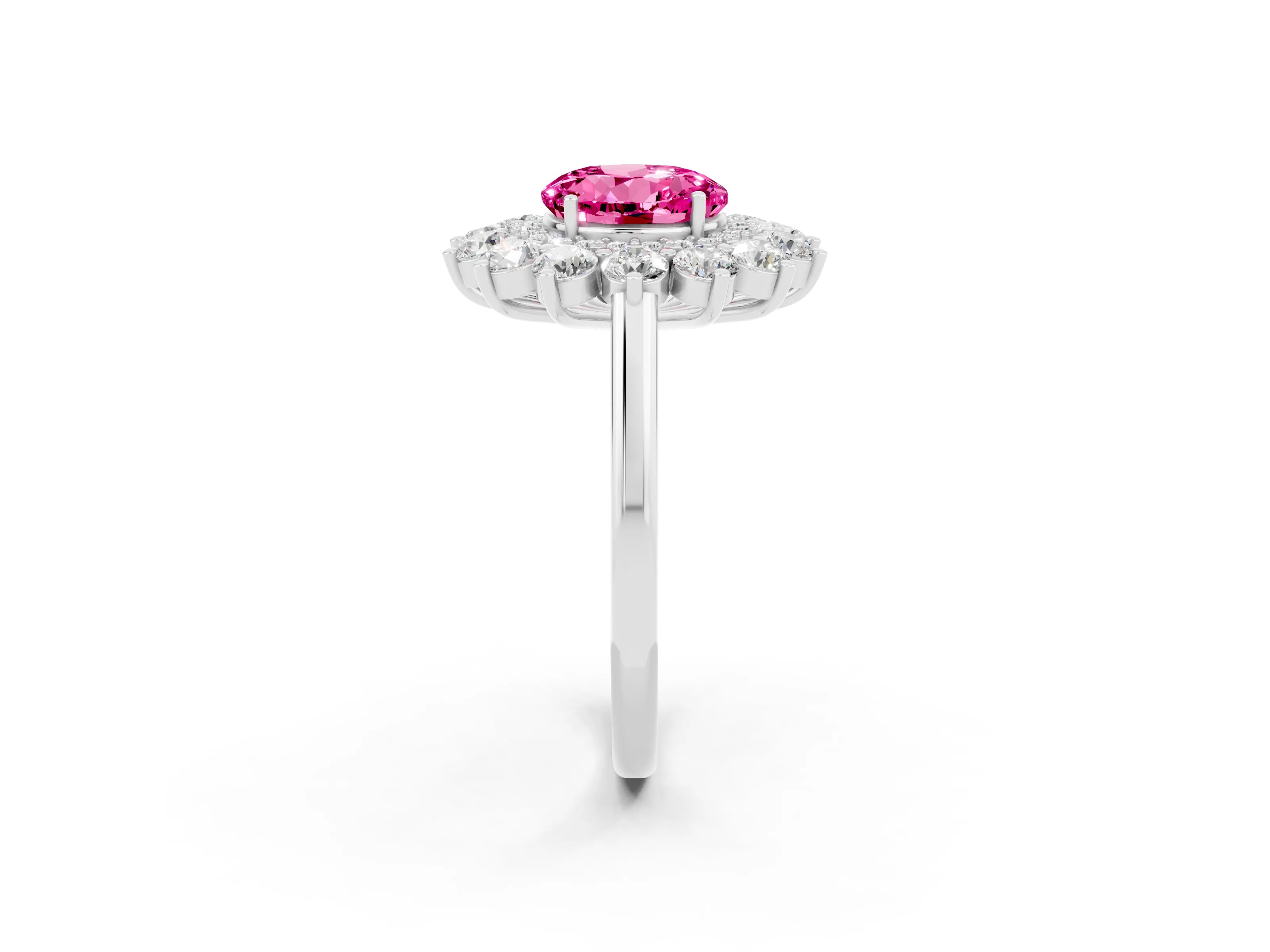 White gold Round Cut Halo Cluster Diamond Ring with Pave Band and Four-Prong Setting_14