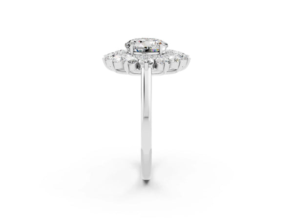 White gold Round Cut Moissanite Floral Double Halo Engagement Ring with Prong Setting