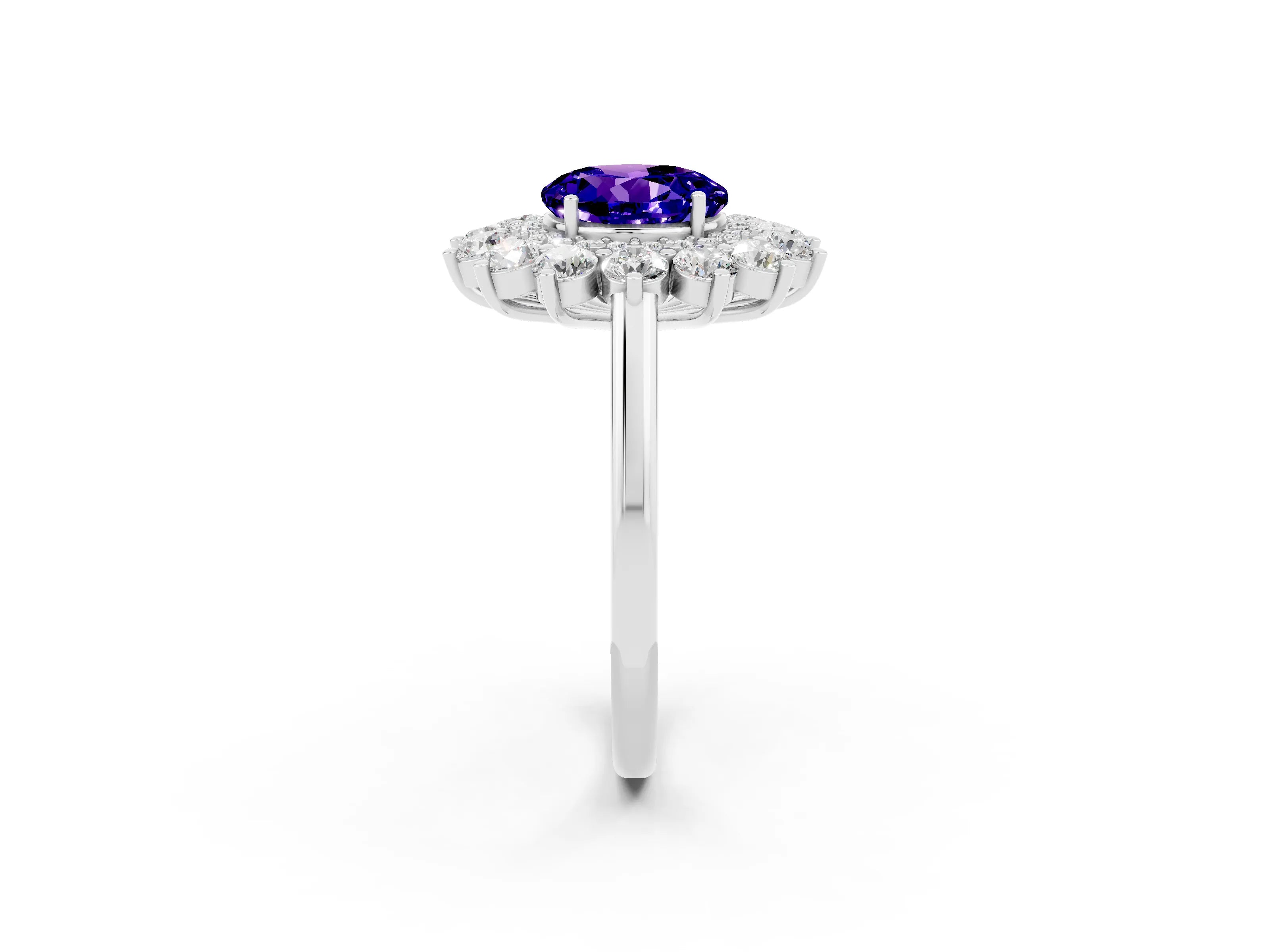 White gold Round Cut Halo Cluster Diamond Ring with Pave Band and Four-Prong Setting_14