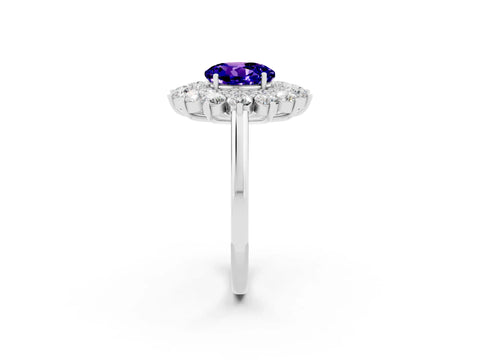 White gold Round Cut Halo Cluster Diamond Ring with Pave Band and Four-Prong Setting_14