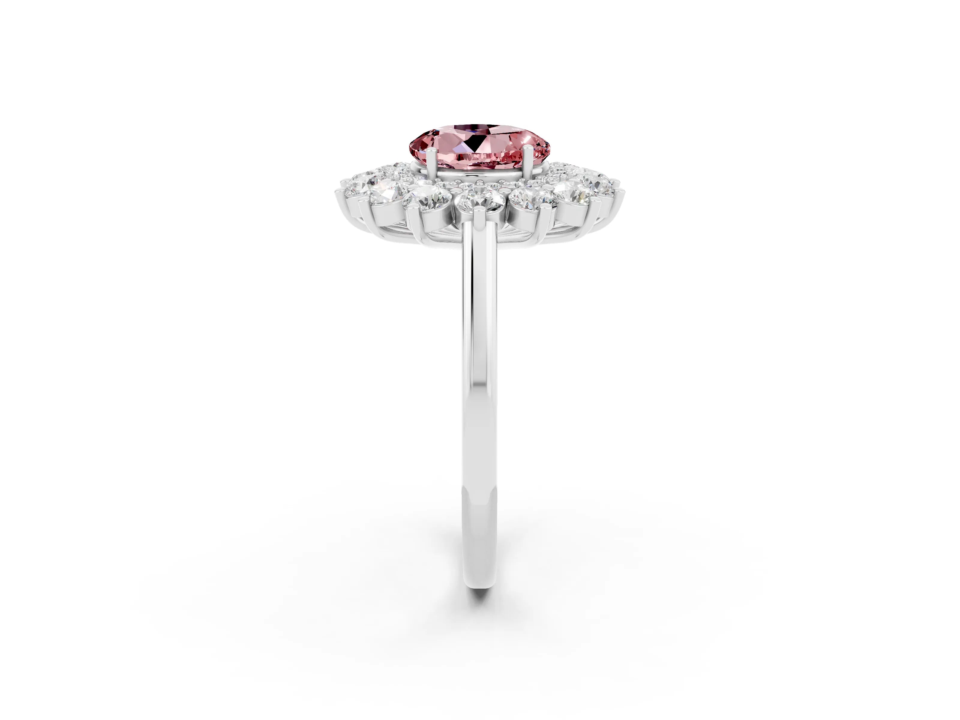 White gold Round Cut Halo Cluster Diamond Ring with Pave Band and Four-Prong Setting_14