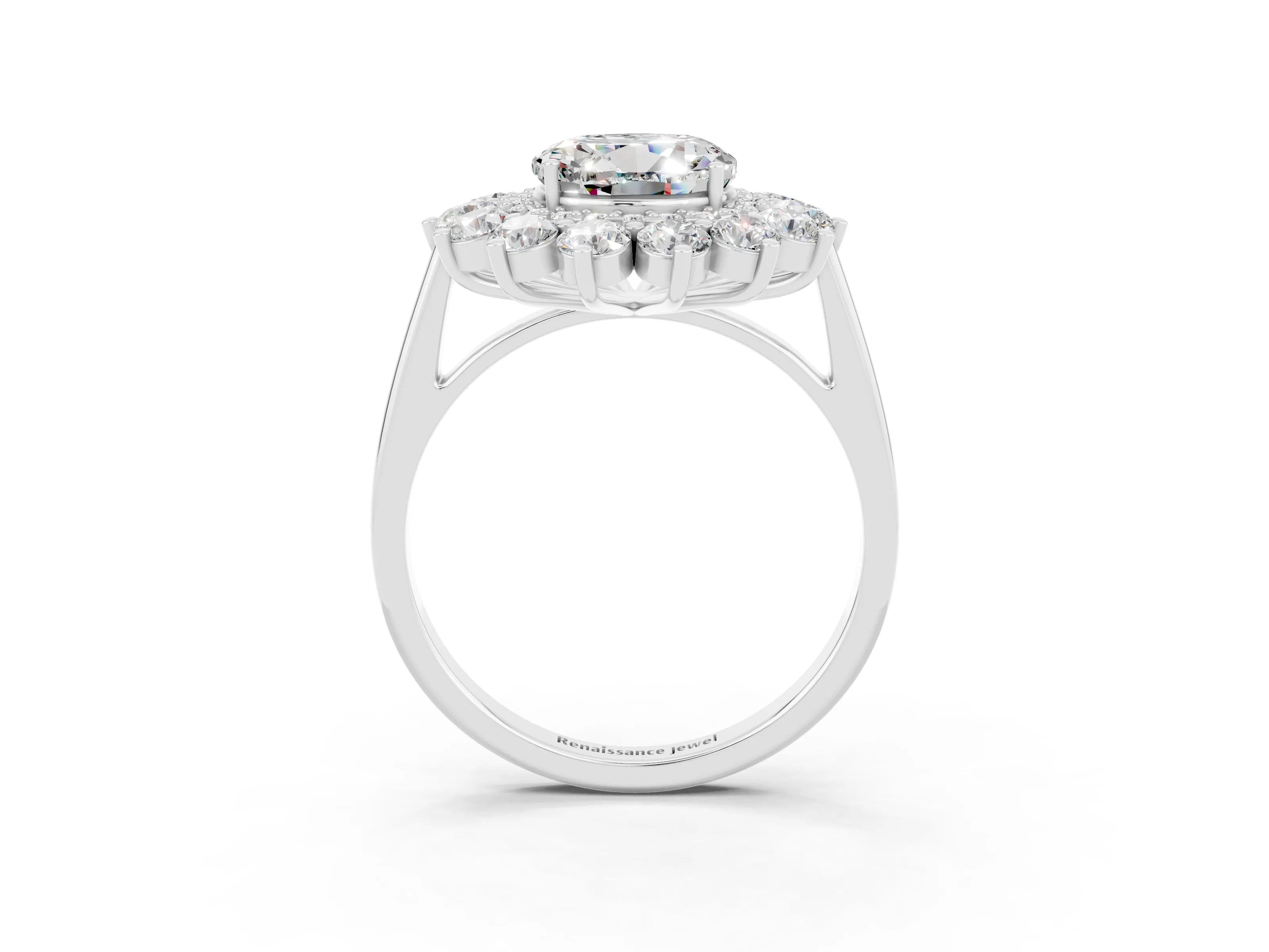 White gold Round Cut Halo Cluster Diamond Ring with Pave Band and Four-Prong Setting_15