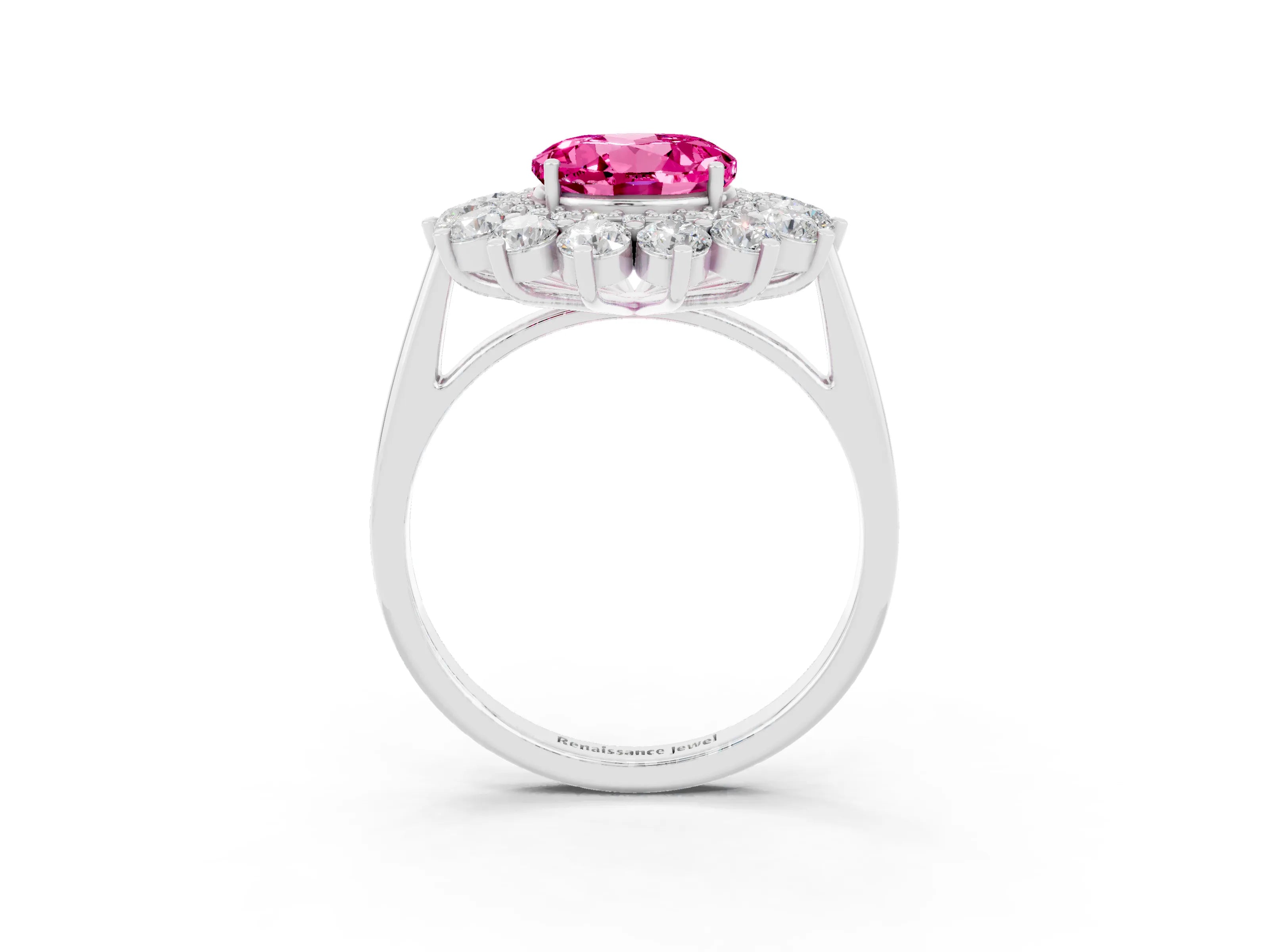 White gold Round Cut Halo Cluster Diamond Ring with Pave Band and Four-Prong Setting_15