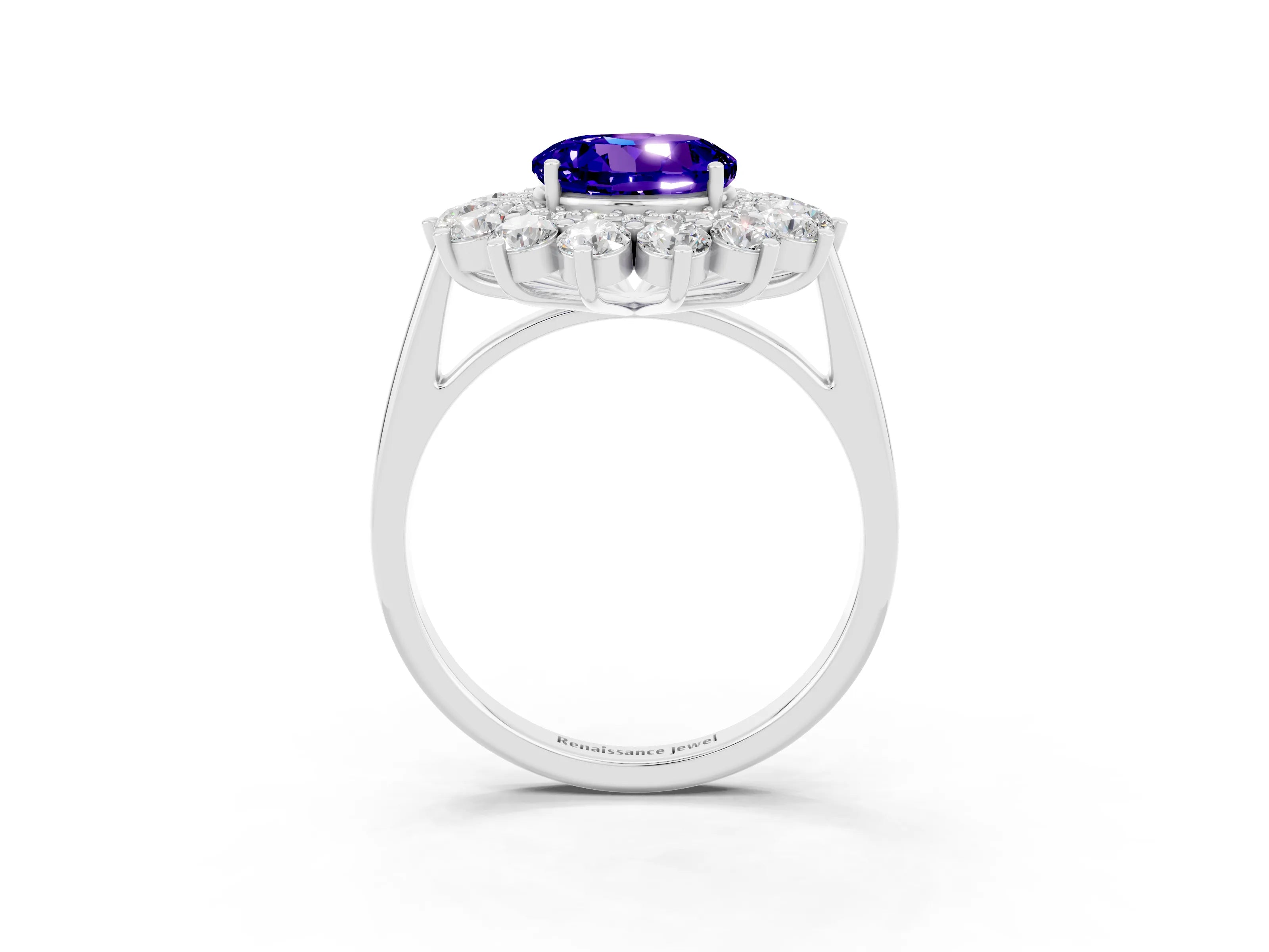 White gold Round Cut Halo Cluster Diamond Ring with Pave Band and Four-Prong Setting_15