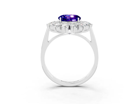 White gold Round Cut Halo Cluster Diamond Ring with Pave Band and Four-Prong Setting_15