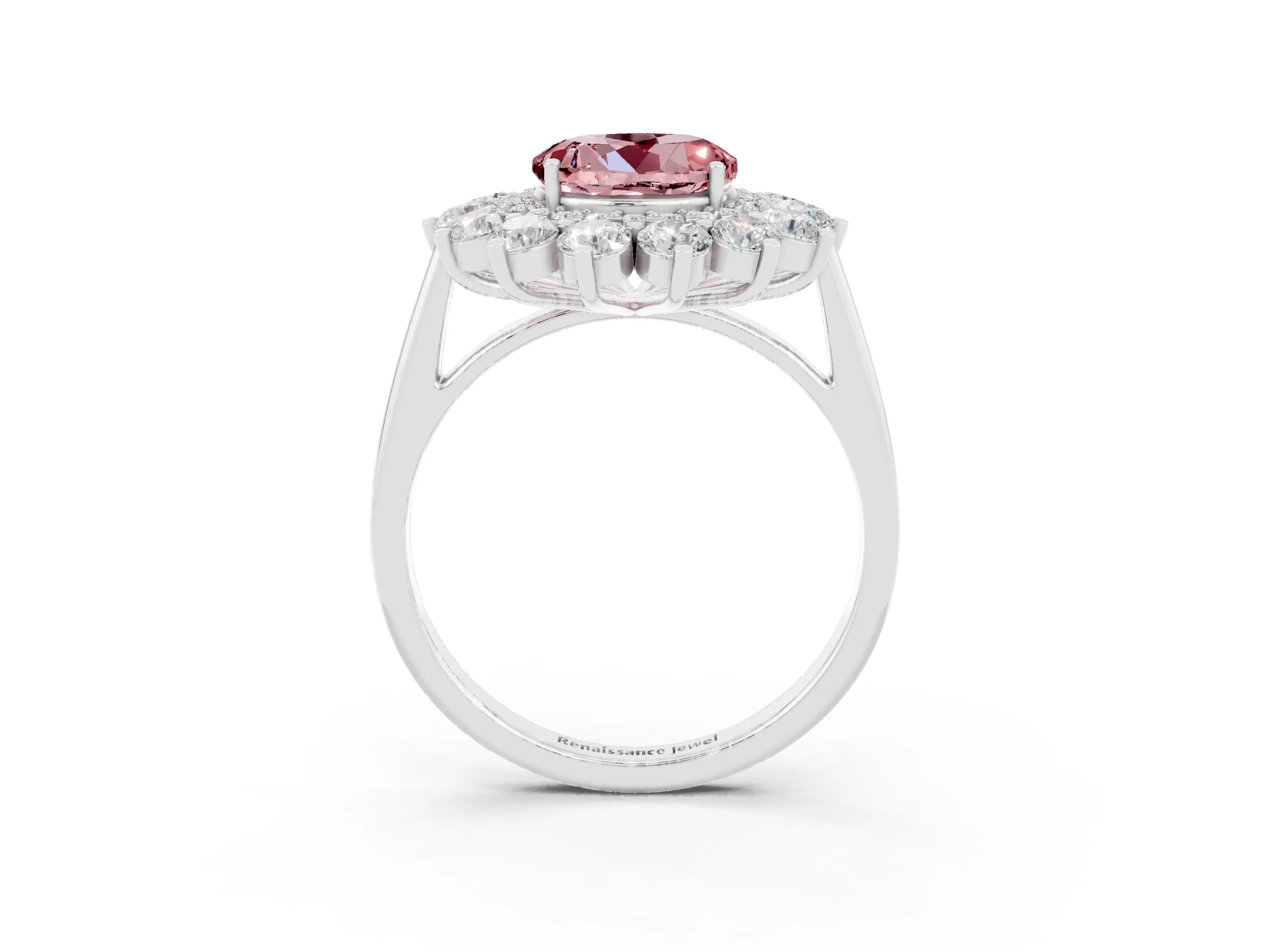 White gold Round Cut Halo Cluster Diamond Ring with Pave Band and Four-Prong Setting_15