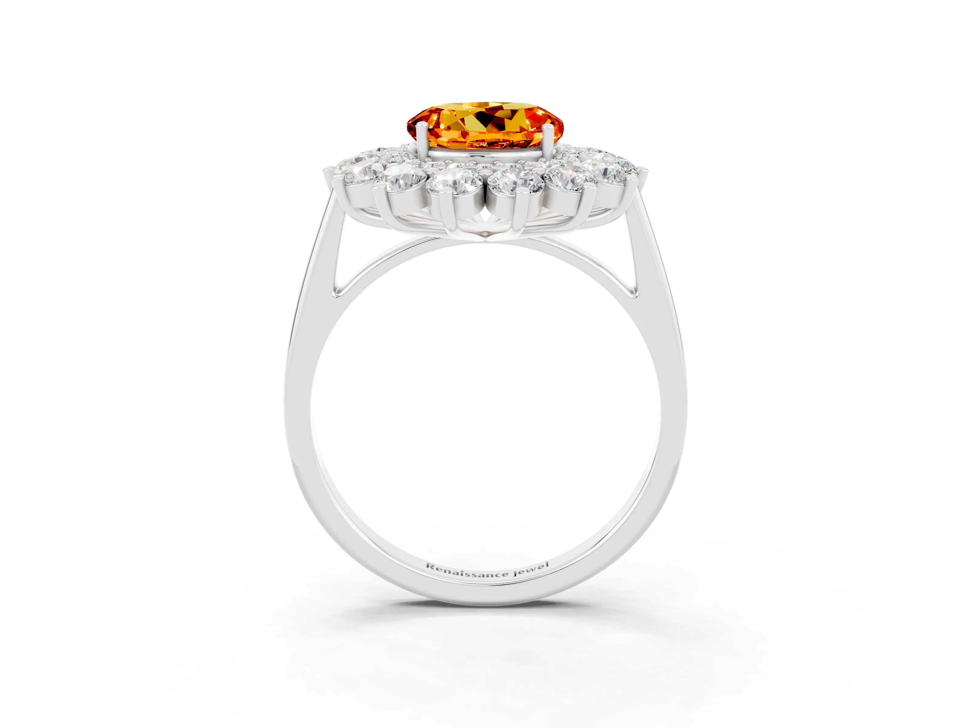 White gold Round Cut Halo Cluster Diamond Ring with Pave Band and Four-Prong Setting_15