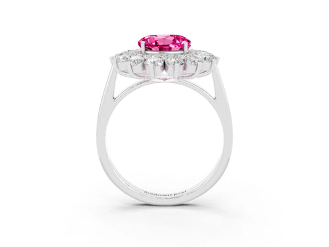 White gold Round Cut Halo Cluster Diamond Ring with Pave Band and Four-Prong Setting_15