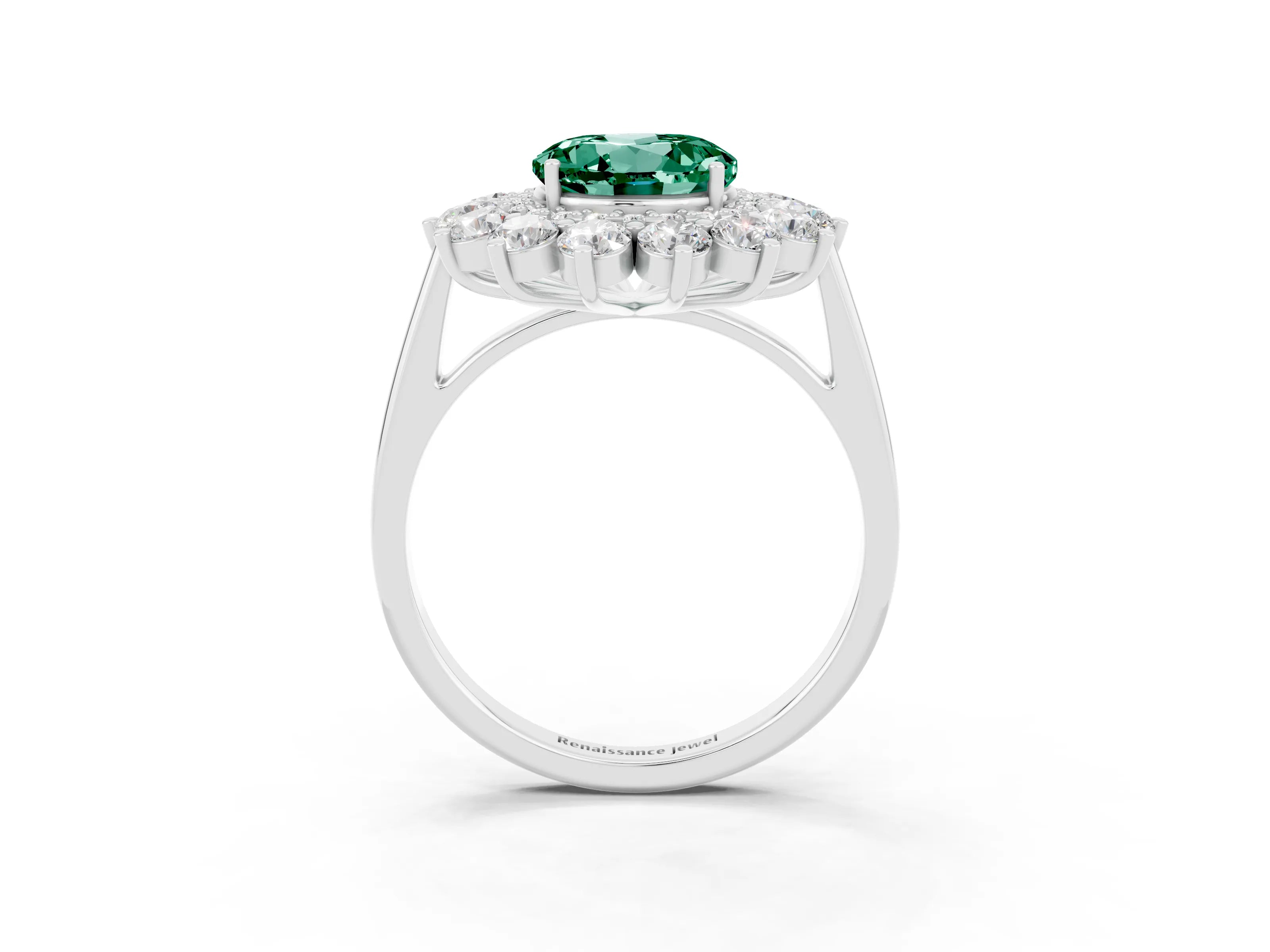 White gold Round Cut Halo Cluster Diamond Ring with Pave Band and Four-Prong Setting_15