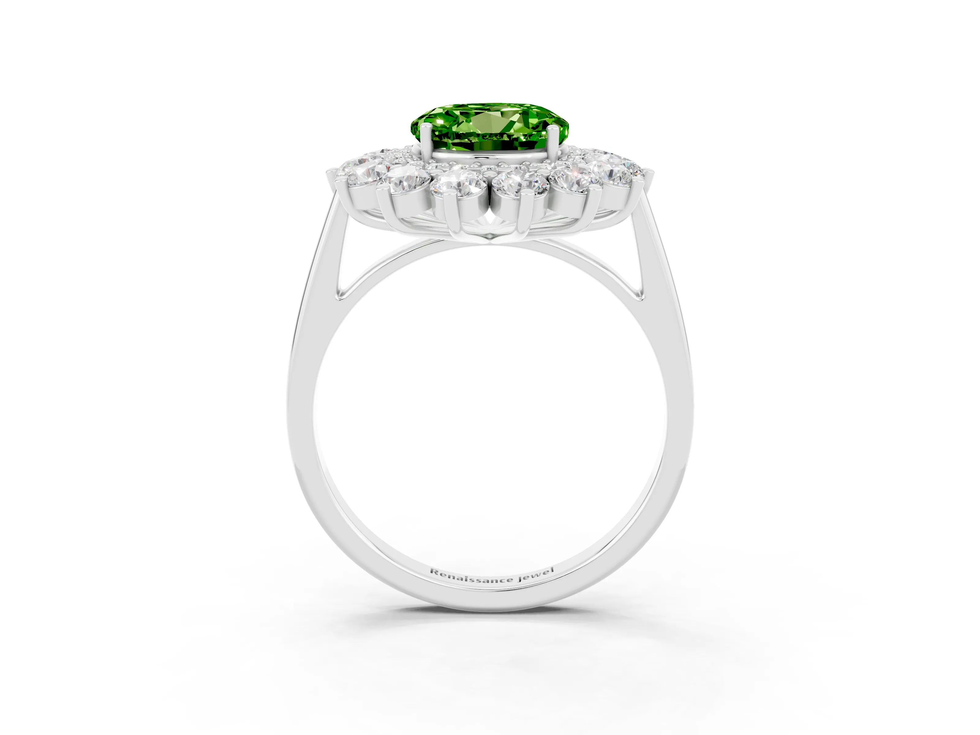 White gold Round Cut Halo Cluster Diamond Ring with Pave Band and Four-Prong Setting_15