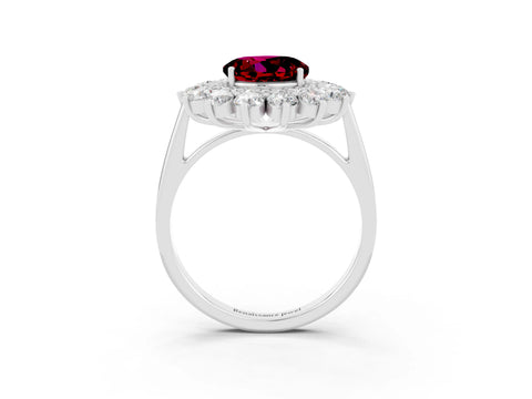 White gold Round Cut Halo Cluster Diamond Ring with Pave Band and Four-Prong Setting_15