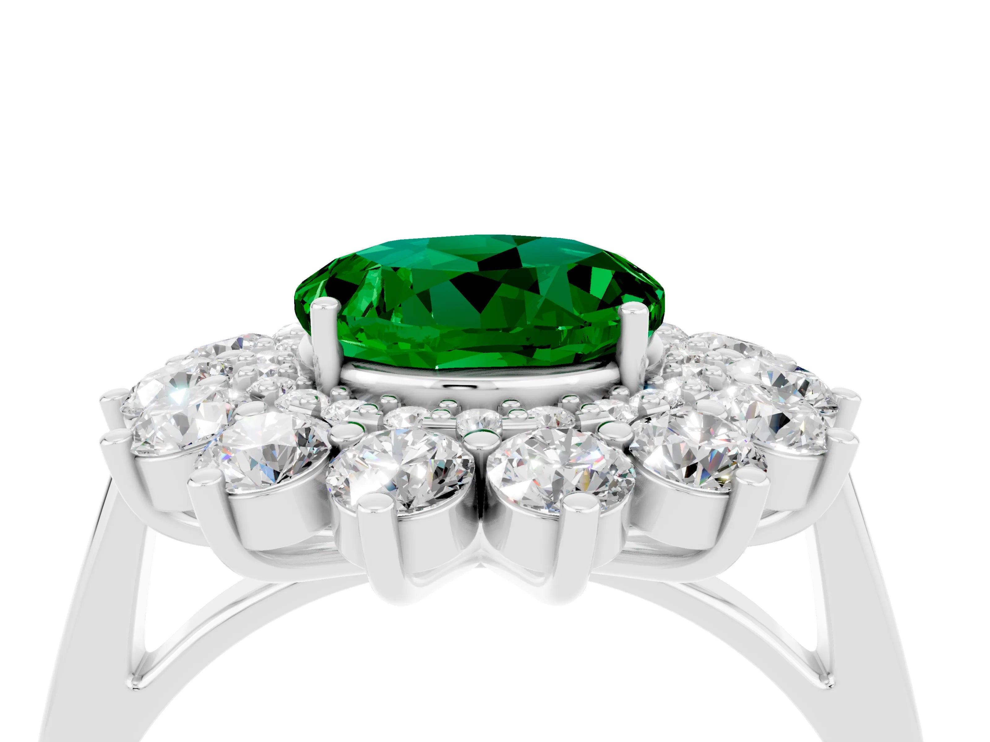 White gold Round Cut Halo Cluster Diamond Ring with Pave Band and Four-Prong Setting_16