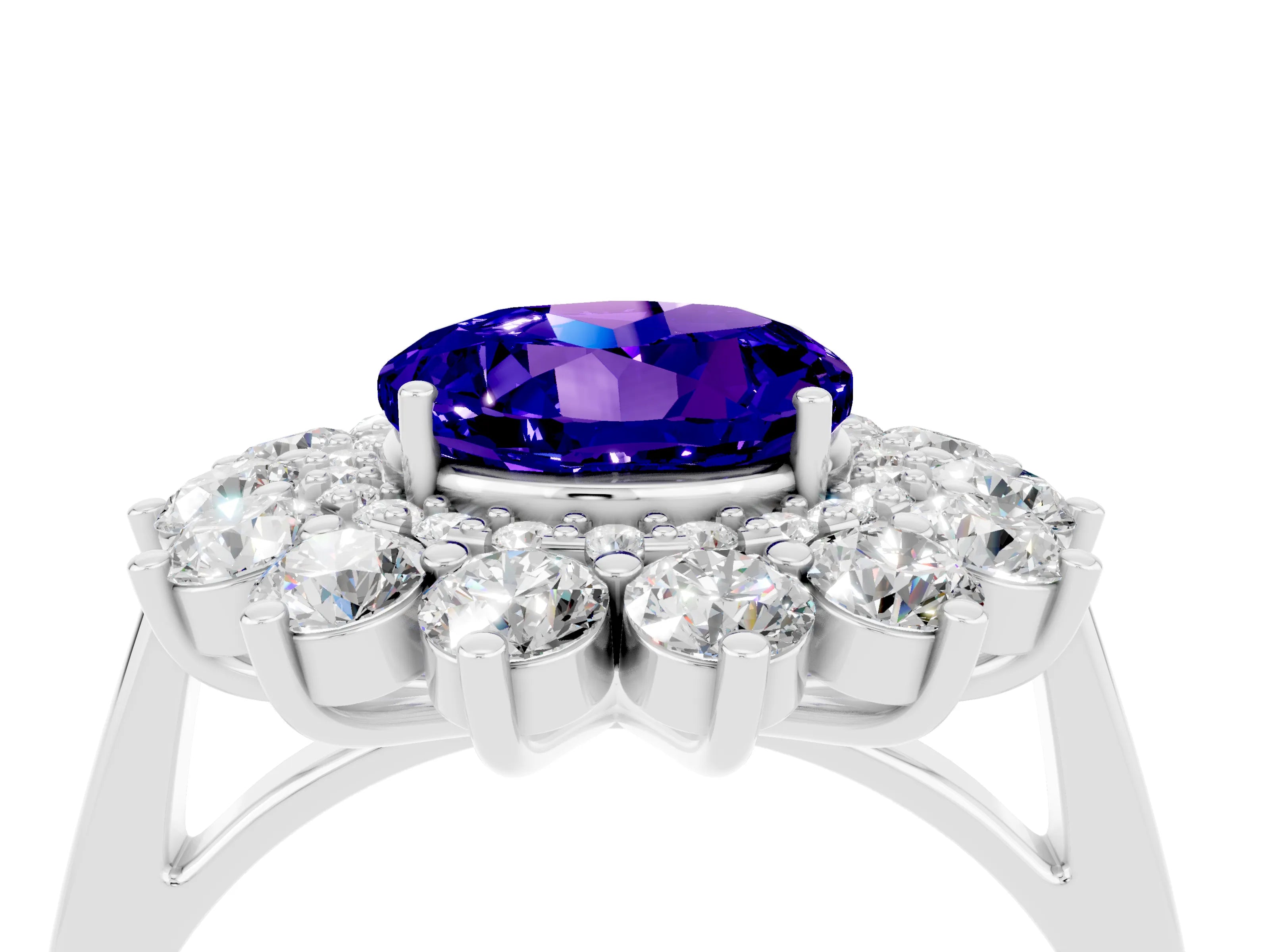 White gold Round Cut Halo Cluster Diamond Ring with Pave Band and Four-Prong Setting_16