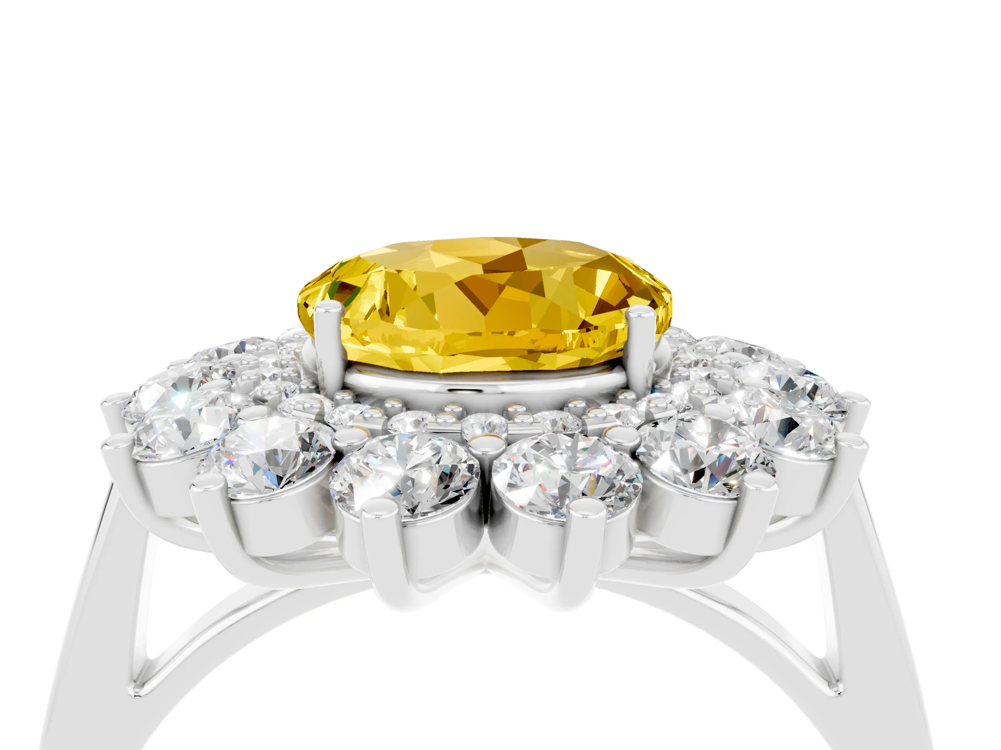 White gold Round Cut Halo Cluster Diamond Ring with Pave Band and Four-Prong Setting_16