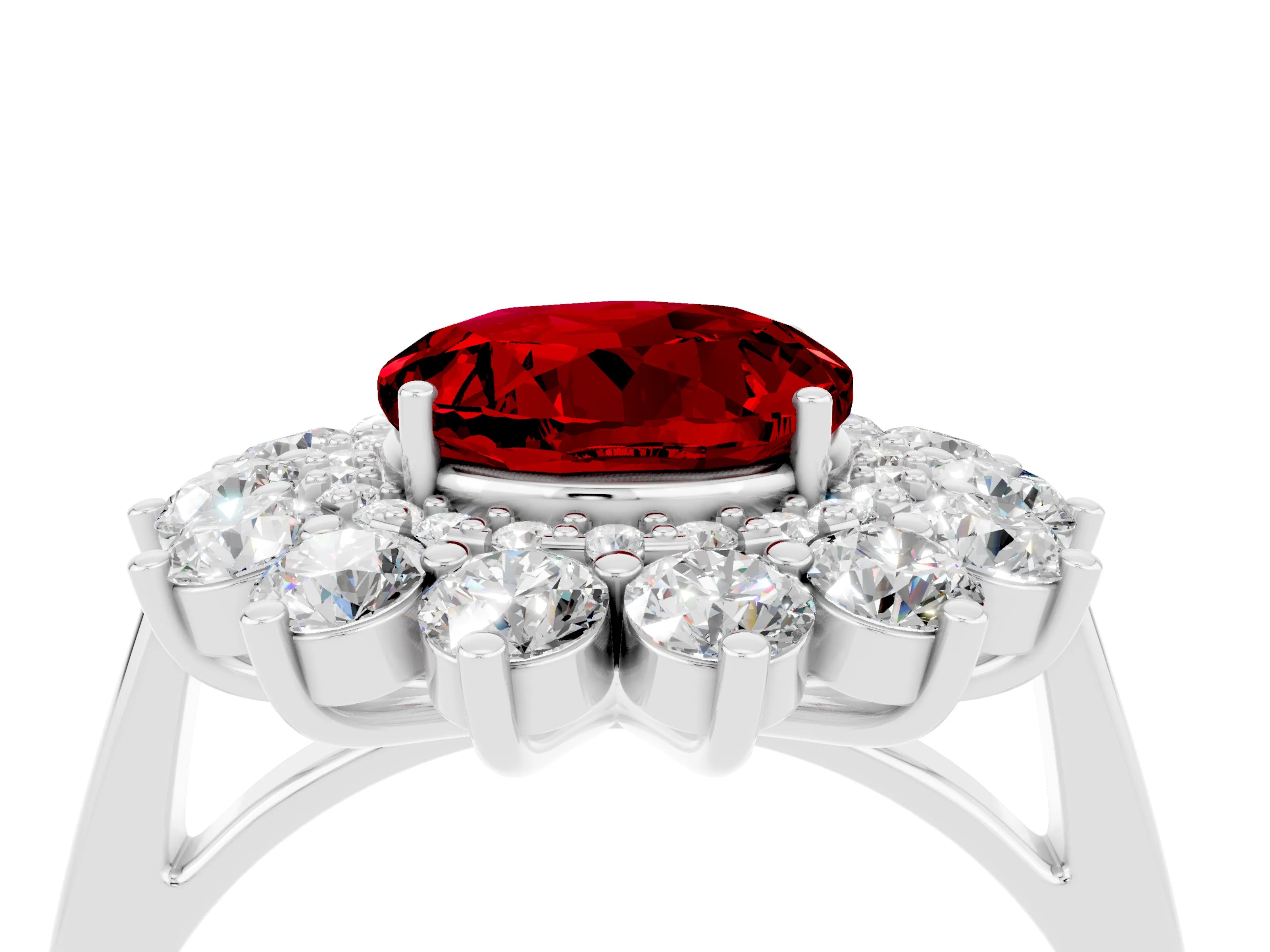 White gold Round Cut Halo Cluster Diamond Ring with Pave Band and Four-Prong Setting_16