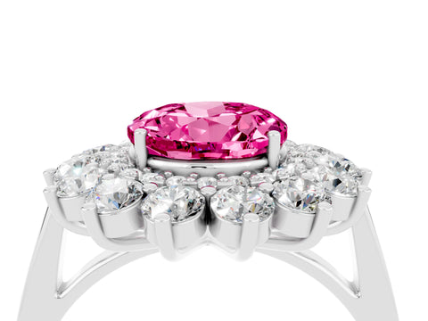 White gold Round Cut Halo Cluster Diamond Ring with Pave Band and Four-Prong Setting_16