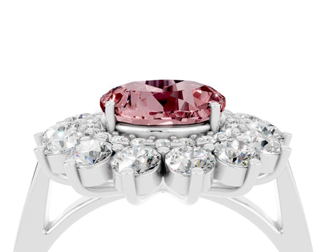 White gold Round Cut Halo Cluster Diamond Ring with Pave Band and Four-Prong Setting_16