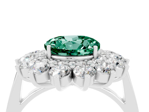 White gold Round Cut Halo Cluster Diamond Ring with Pave Band and Four-Prong Setting_16