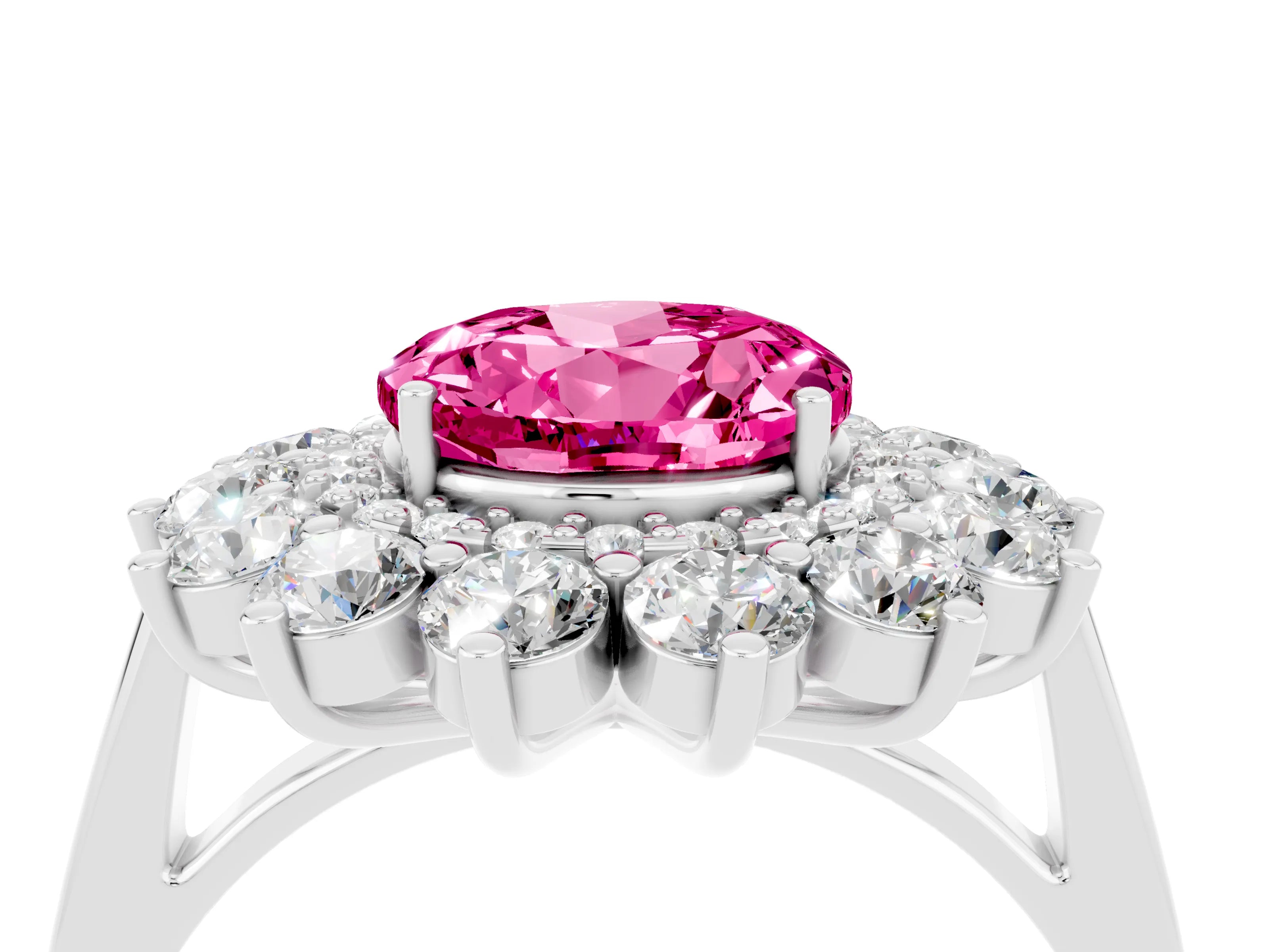 White gold Round Cut Halo Cluster Diamond Ring with Pave Band and Four-Prong Setting_16