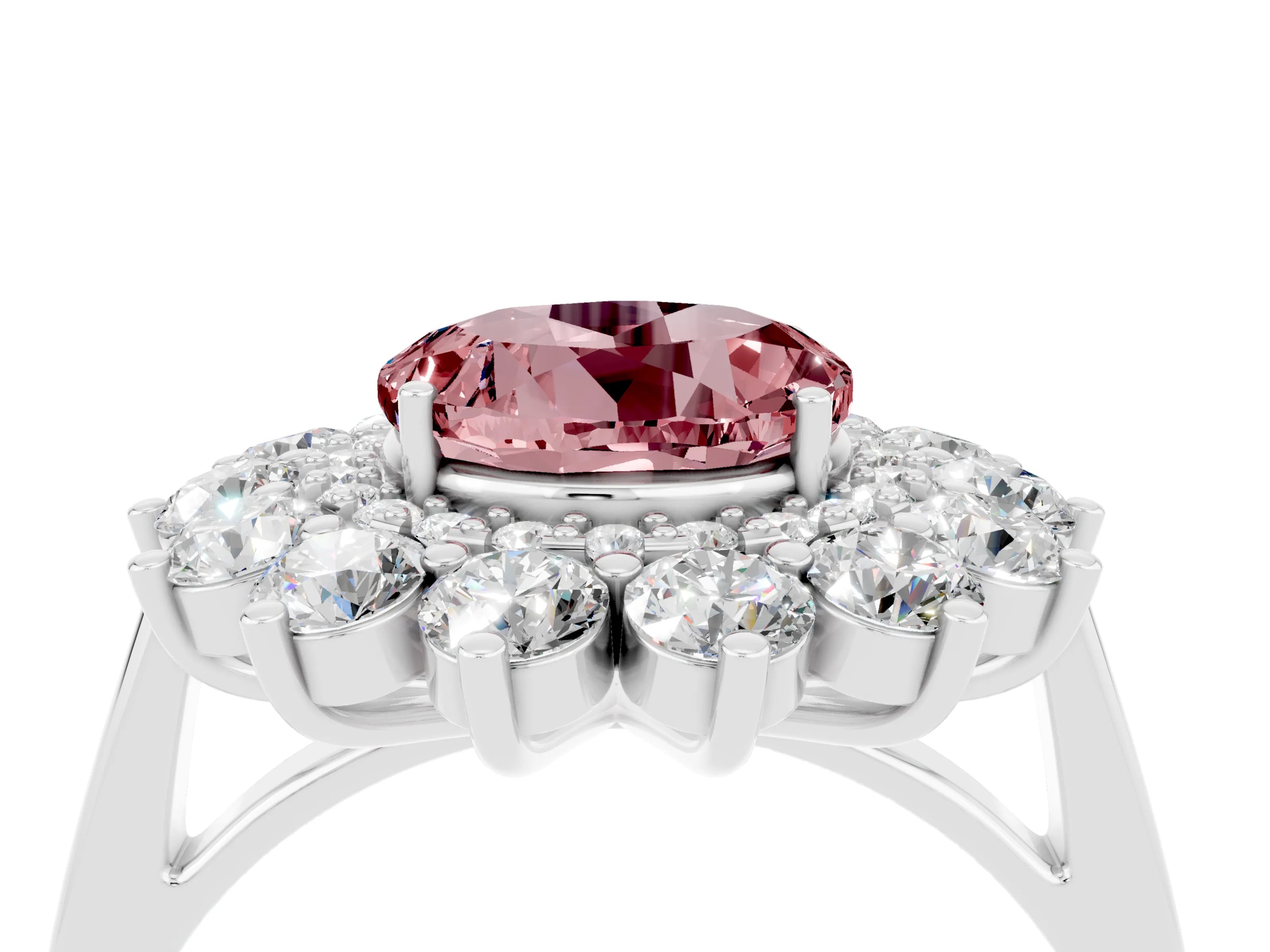 White gold Round Cut Halo Cluster Diamond Ring with Pave Band and Four-Prong Setting_16