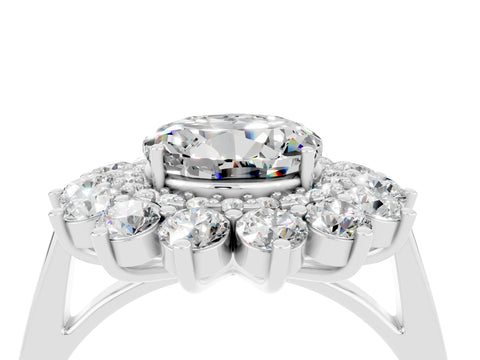 White gold Round Cut Halo Cluster Diamond Ring with Pave Band and Four-Prong Setting_16