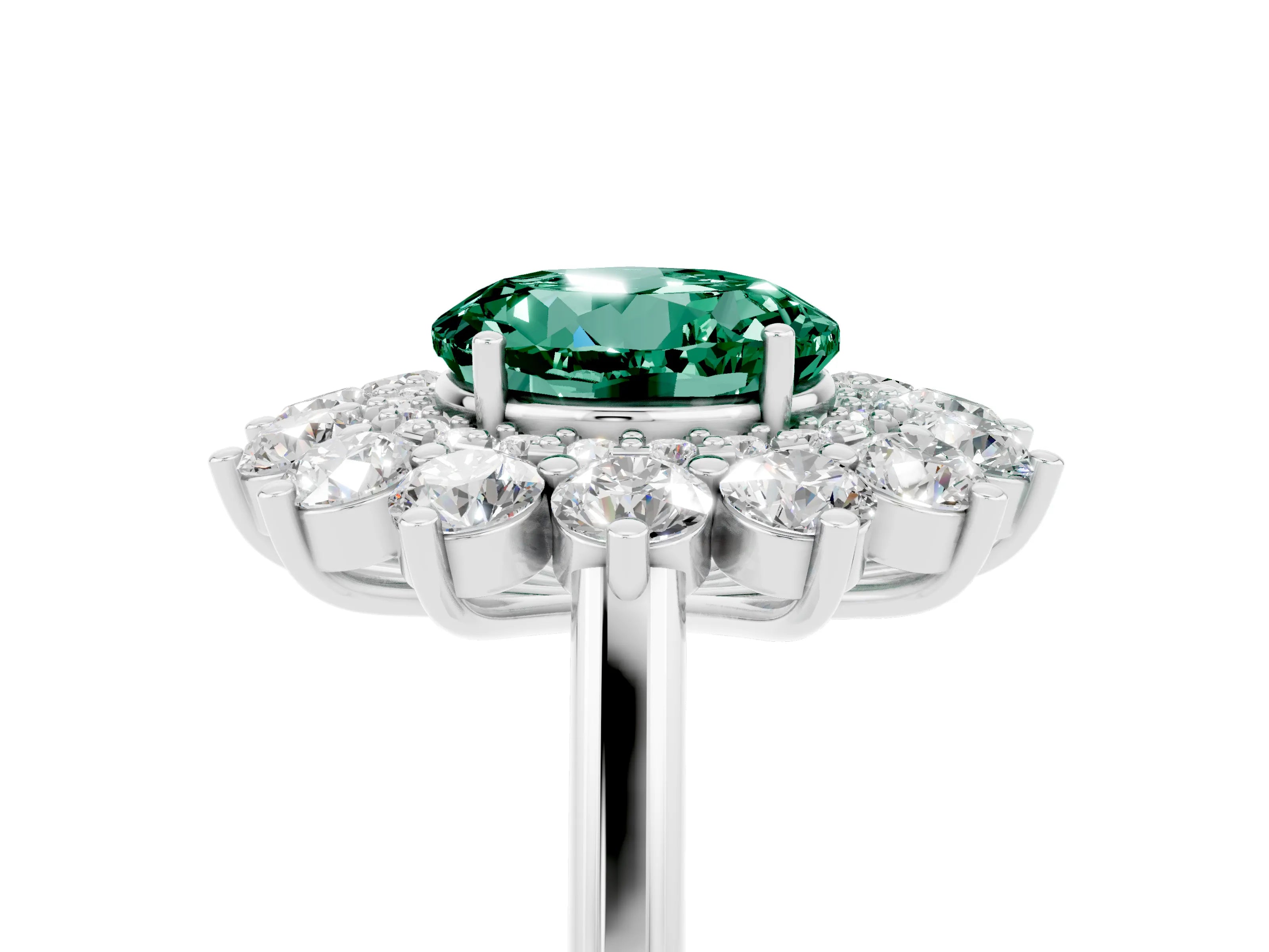 White gold Round Cut Halo Cluster Diamond Ring with Pave Band and Four-Prong Setting_17
