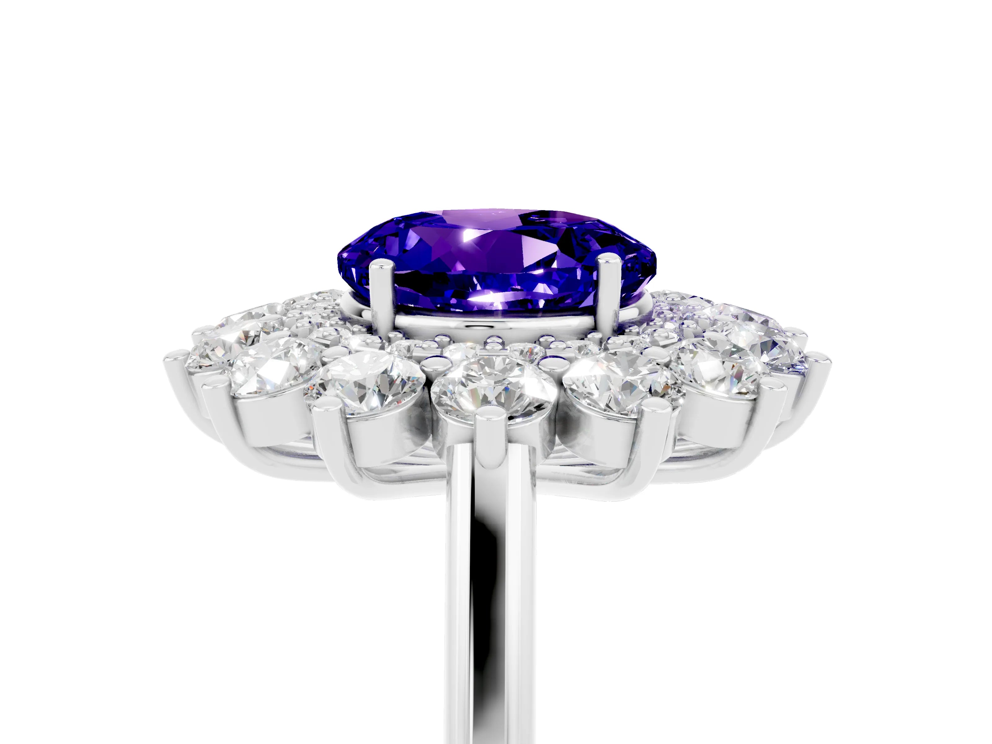 White gold Round Cut Halo Cluster Diamond Ring with Pave Band and Four-Prong Setting_17