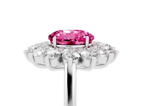 White gold Round Cut Halo Cluster Diamond Ring with Pave Band and Four-Prong Setting_17