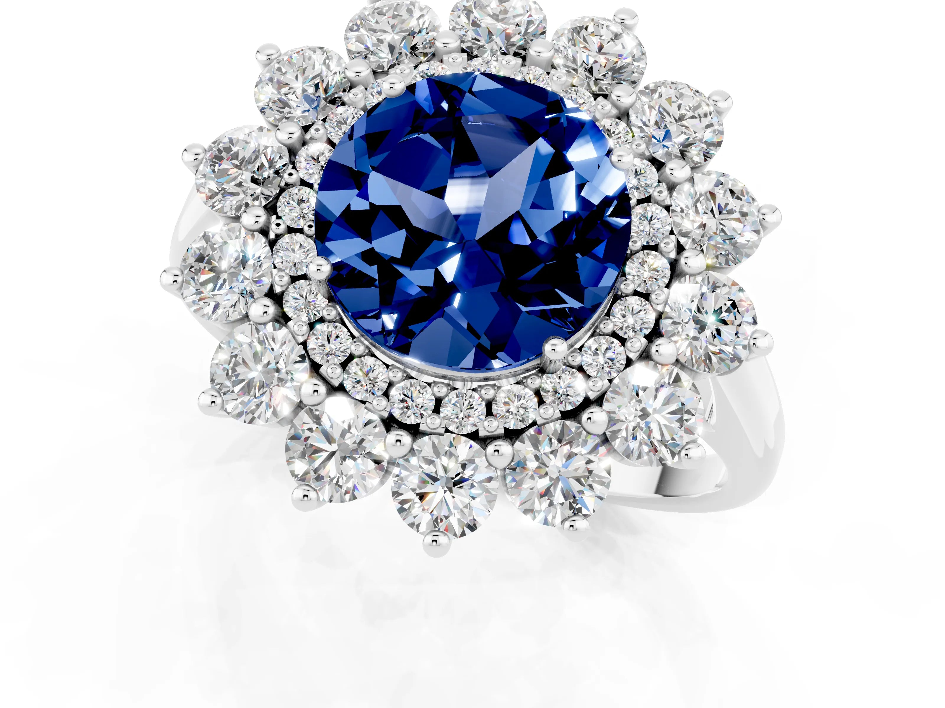 White gold Round Cut Halo Cluster Diamond Ring with Pave Band and Four-Prong Setting_19