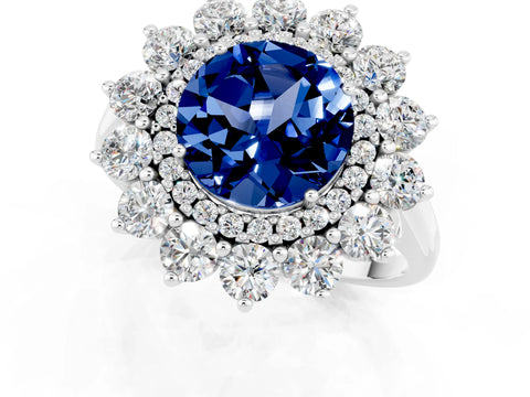 White gold Round Cut Halo Cluster Diamond Ring with Pave Band and Four-Prong Setting_19