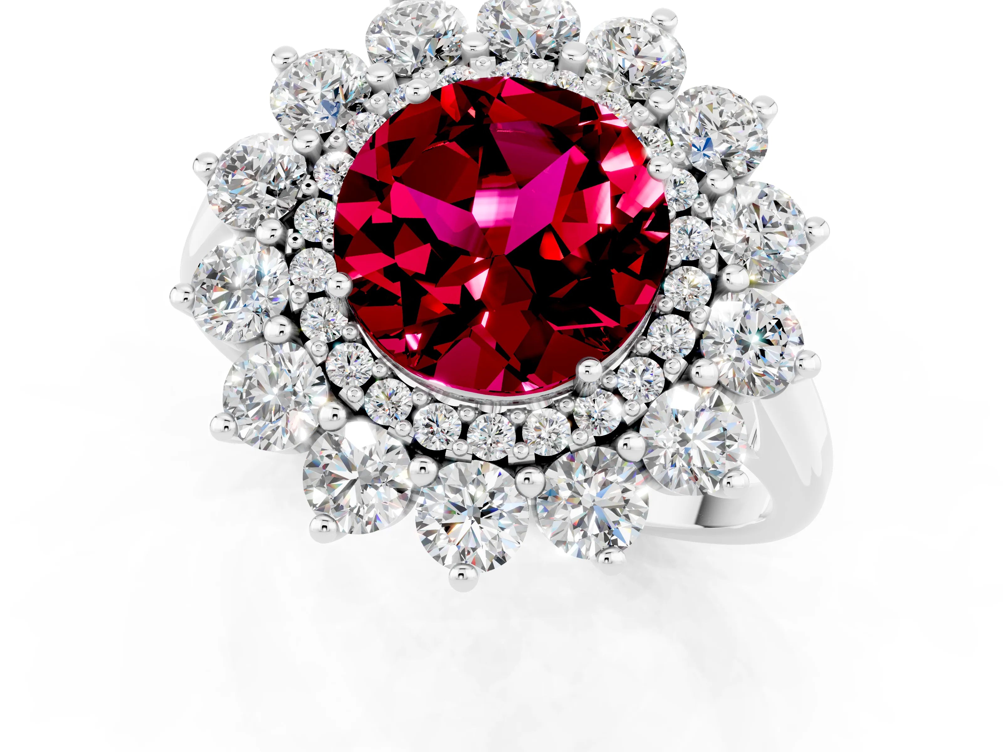 White gold Round Cut Halo Cluster Diamond Ring with Pave Band and Four-Prong Setting_1