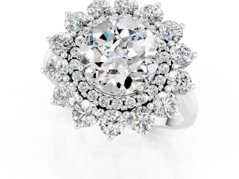 White gold Round Cut Halo Cluster Diamond Ring with Pave Band and Four-Prong Setting_1