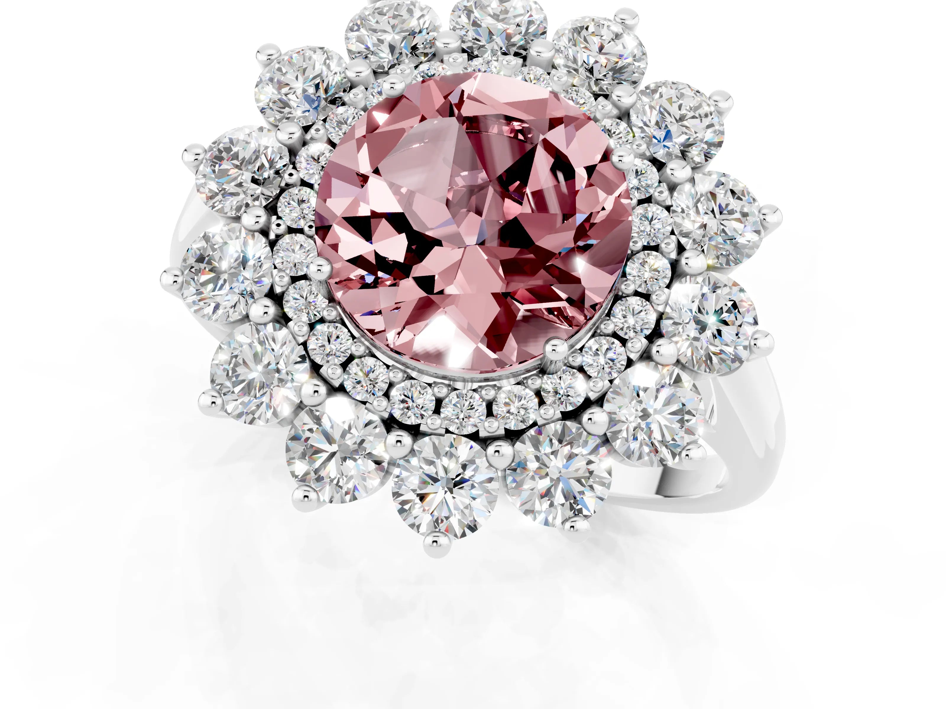 White gold Round Cut Halo Cluster Diamond Ring with Pave Band and Four-Prong Setting_1