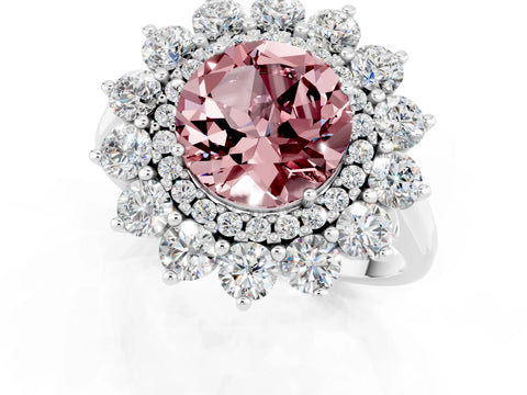 White gold Round Cut Halo Cluster Diamond Ring with Pave Band and Four-Prong Setting_1