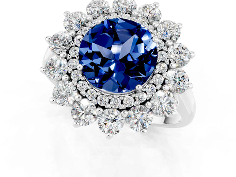 White gold Round Cut Halo Cluster Diamond Ring with Pave Band and Four-Prong Setting_1