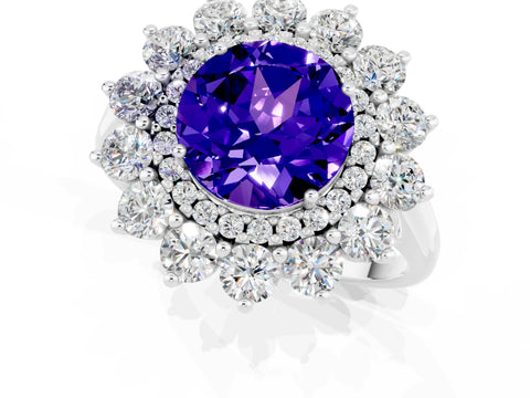 White gold Round Cut Halo Cluster Diamond Ring with Pave Band and Four-Prong Setting_1