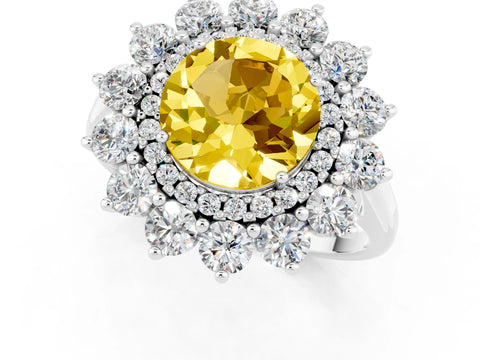 White gold Round Cut Halo Cluster Diamond Ring with Pave Band and Four-Prong Setting_1