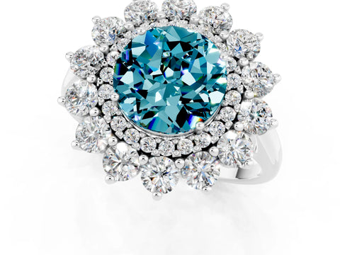White gold Round Cut Halo Cluster Diamond Ring with Pave Band and Four-Prong Setting_1