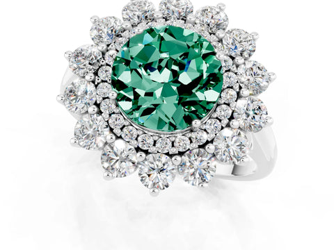 White gold Round Cut Halo Cluster Diamond Ring with Pave Band and Four-Prong Setting_1