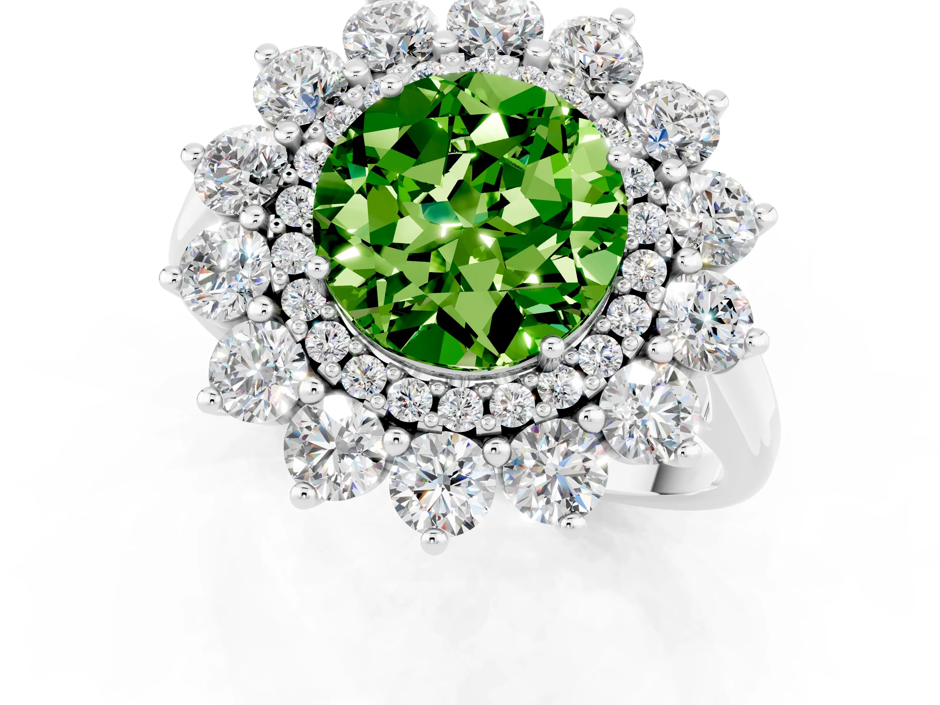 White gold Round Cut Halo Cluster Diamond Ring with Pave Band and Four-Prong Setting_1