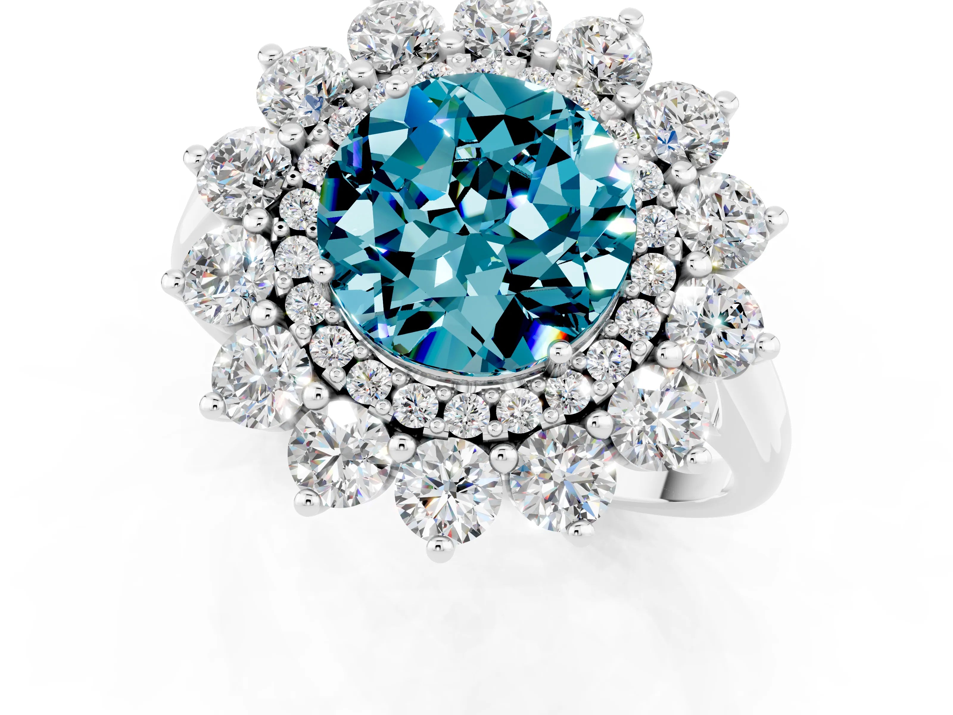 White gold Round Cut Halo Cluster Diamond Ring with Pave Band and Four-Prong Setting_1