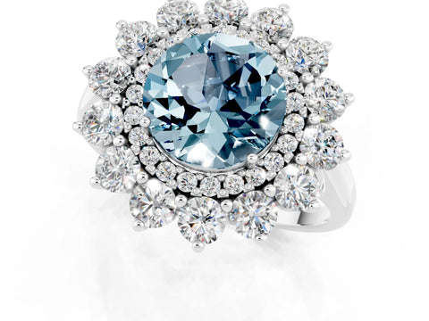 White gold Round Cut Halo Cluster Diamond Ring with Pave Band and Four-Prong Setting_1