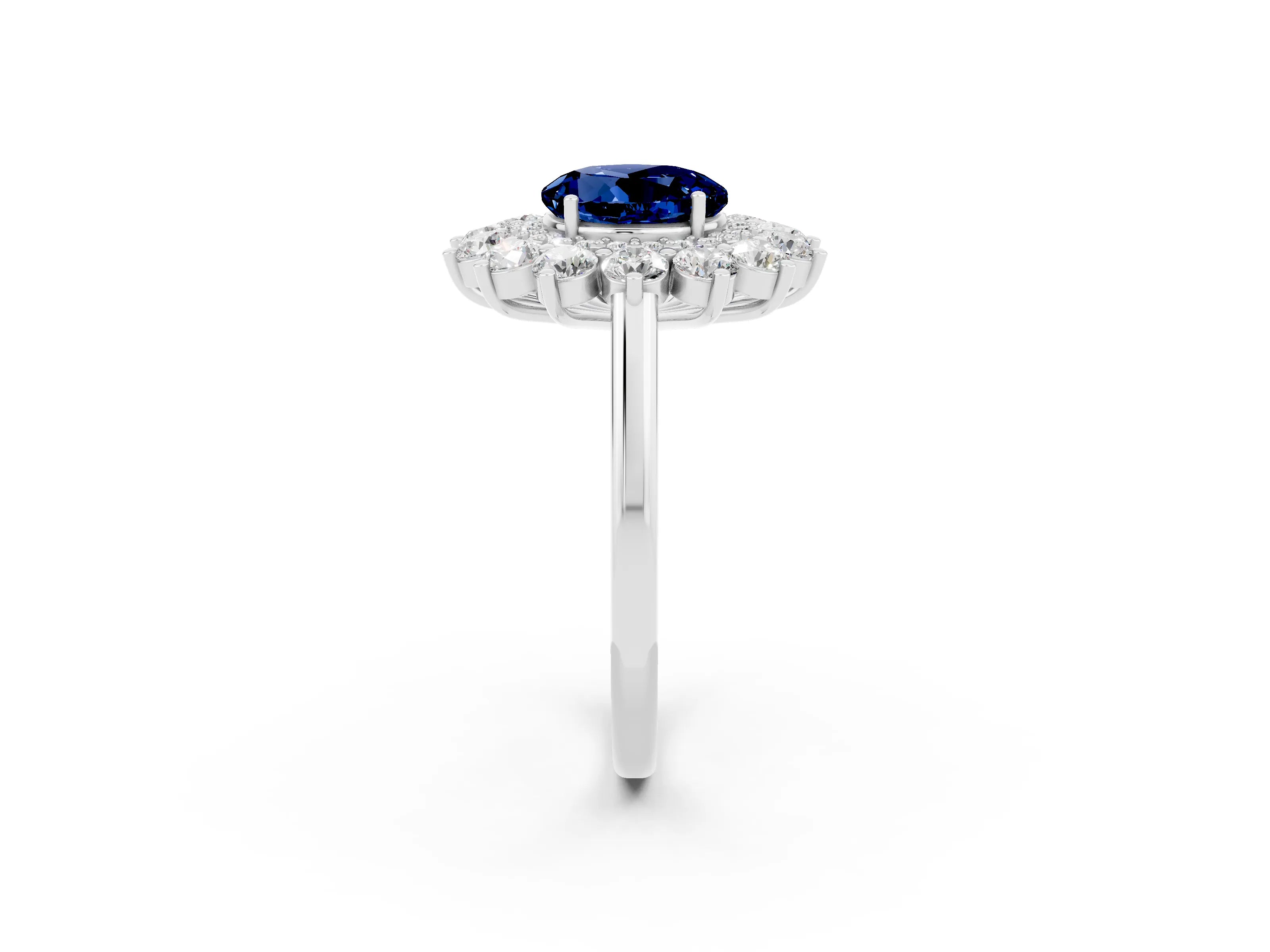 White gold Round Cut Halo Cluster Diamond Ring with Pave Band and Four-Prong Setting_20