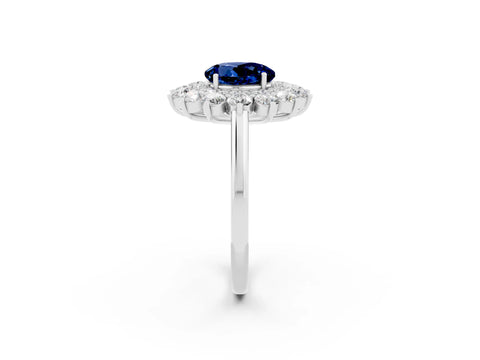 White gold Round Cut Halo Cluster Diamond Ring with Pave Band and Four-Prong Setting_20