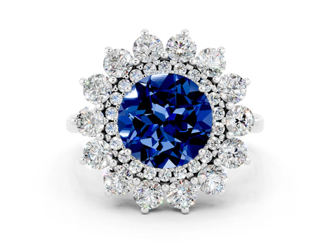 White gold Round Cut Halo Cluster Diamond Ring with Pave Band and Four-Prong Setting_24