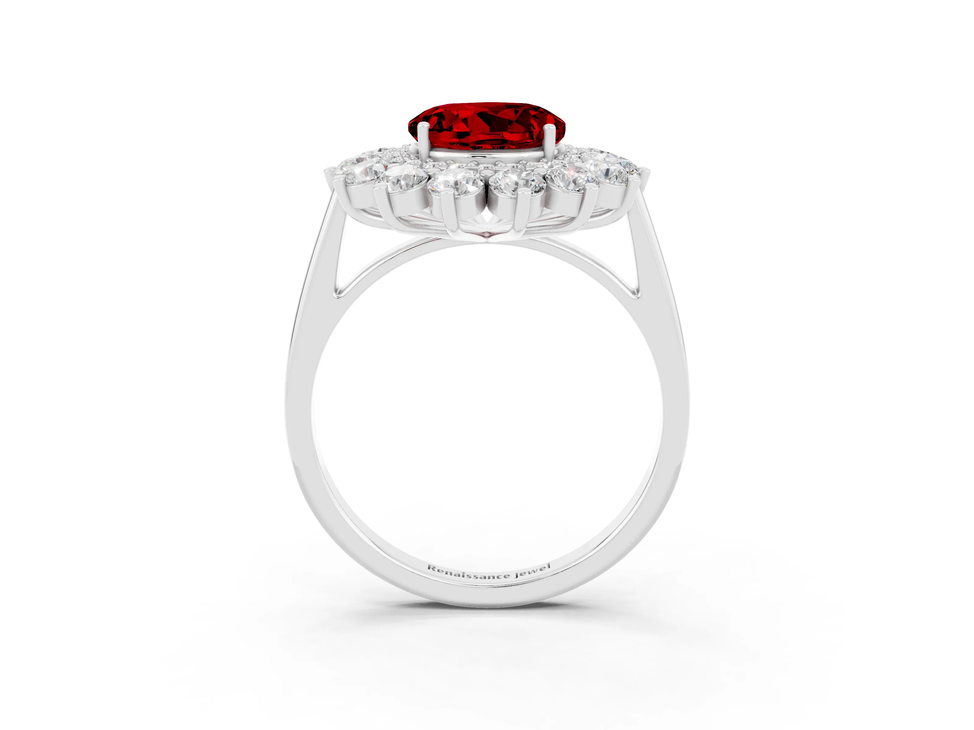 White gold Round Cut Halo Cluster Diamond Ring with Pave Band and Four-Prong Setting_27
