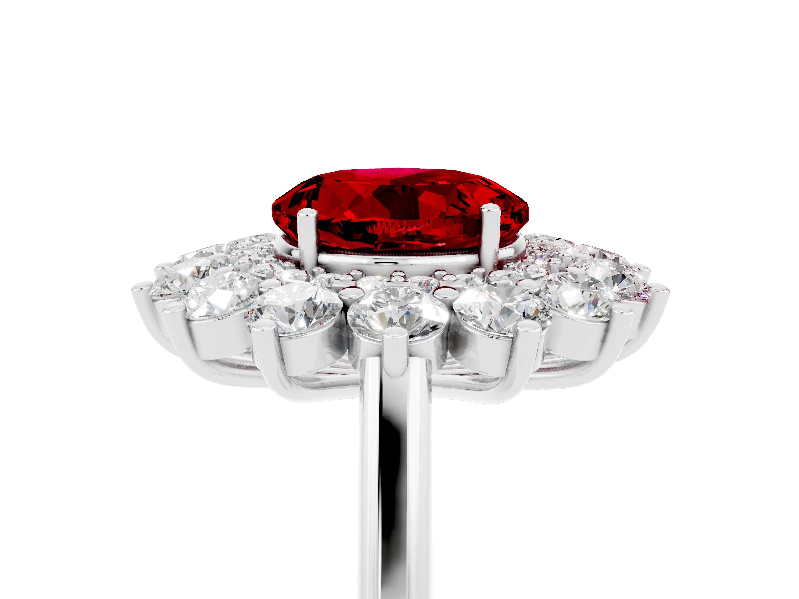 White gold Round Cut Halo Cluster Diamond Ring with Pave Band and Four-Prong Setting_29